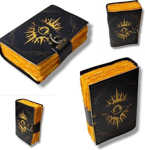 Blank Spell Book of Shadows Leather Journal With Lock Clasp Gothic Decor Prop Vintage Handmade Leather Diary Printed Magic Eye Pagan Antique Witchcraft Wiccan Notebook hocus pocus halloween decorations in Saudi Arabia