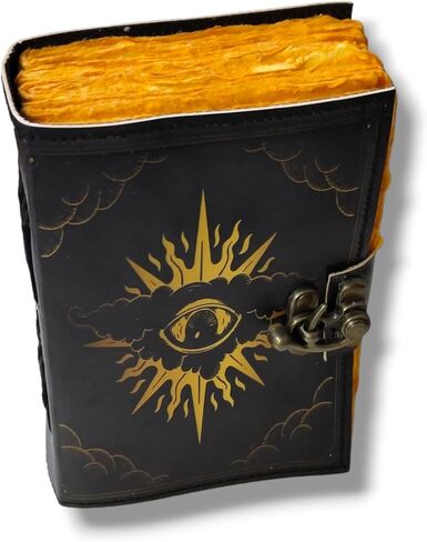 Blank Spell Book of Shadows Leather Journal With Lock Clasp Gothic Decor Prop Vintage Handmade Leather Diary Printed Magic Eye Pagan Antique Witchcraft Wiccan Notebook hocus pocus halloween decorations in Saudi Arabia