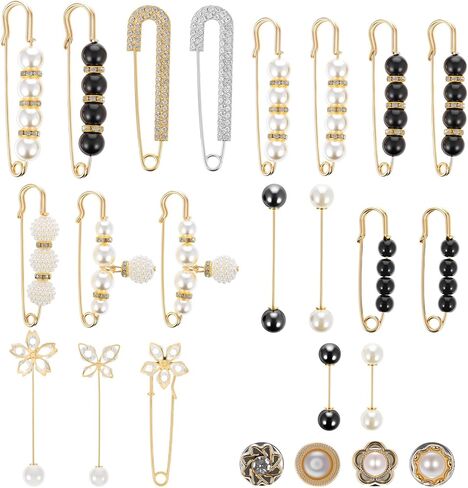 24 PCS Pearl Crystal Brooch Safety Pins ، Pant Weist Trainener Pins Women Women Traft Saffic Bin Pin Ploches Pearl Brouches الأنيقة دبوس للسترات الصوفية ، شالات ، فساتين أزياء ملحقات أزياء in Kuwait
