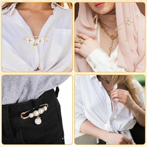 24 PCS Pearl Crystal Brooch Safety Pins ، Pant Weist Trainener Pins Women Women Traft Saffic Bin Pin Ploches Pearl Brouches الأنيقة دبوس للسترات الصوفية ، شالات ، فساتين أزياء ملحقات أزياء in Kuwait