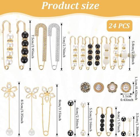 24 PCS Pearl Crystal Brooch Safety Pins ، Pant Weist Trainener Pins Women Women Traft Saffic Bin Pin Ploches Pearl Brouches الأنيقة دبوس للسترات الصوفية ، شالات ، فساتين أزياء ملحقات أزياء in Kuwait