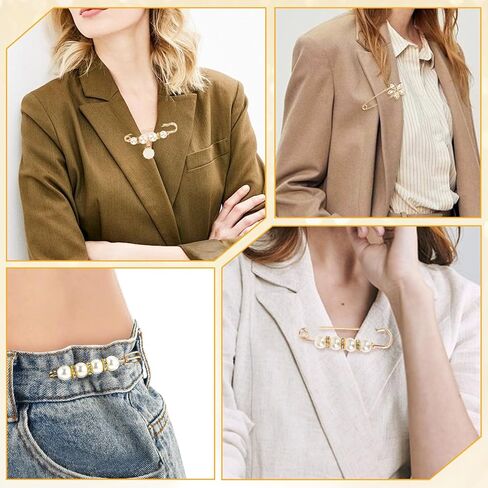 24 PCS Pearl Crystal Brooch Safety Pins ، Pant Weist Trainener Pins Women Women Traft Saffic Bin Pin Ploches Pearl Brouches الأنيقة دبوس للسترات الصوفية ، شالات ، فساتين أزياء ملحقات أزياء in Kuwait
