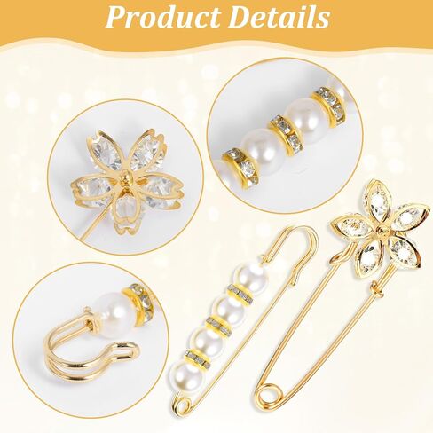 24 PCS Pearl Crystal Brooch Safety Pins ، Pant Weist Trainener Pins Women Women Traft Saffic Bin Pin Ploches Pearl Brouches الأنيقة دبوس للسترات الصوفية ، شالات ، فساتين أزياء ملحقات أزياء in Kuwait