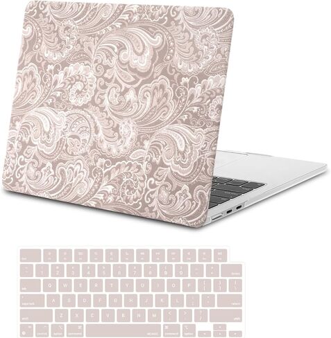 Moseso متوافق مع Macbook Air Case 13 Inch Case 2025-2022 M4 A3240 M3 A3113 M2 A2681 ، Waves anti-Fingerprint Vintage Rushing Waves Pu Pu Leather Cofling and Keyboard Cover for Macbook Air 13.6 inch ، pink in Saudi Arabia