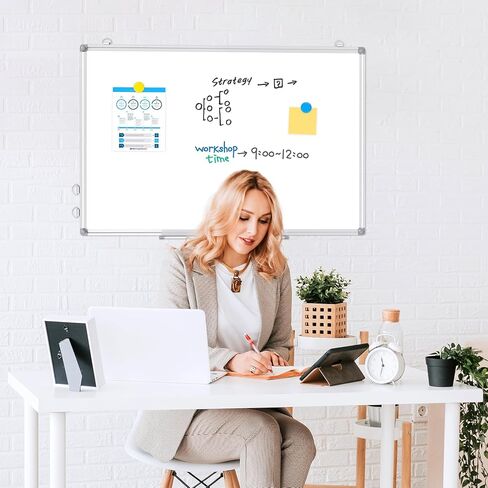 لوحة محو تجف الدولار Boss Boss ، لوحة بيضاء مغناطيسية للجدار 36 × 24 بوصة إطار الألومنيوم للمنزل المدرسي مع 8 مغناطيس 2 علامات 1 ممحاة 1 صينية قلم قابلة للفصل in Kuwait