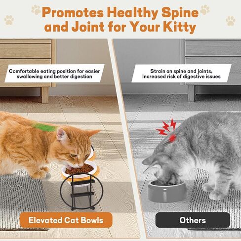 Elevated Adjustable Cat Bowl Set with 2 Dishes for Cats & Puppy - Anti-Vomiting,15° Tilted and Rasied Bowls with Non-Slip Design, Food-Grade Ceramic, Easy to Clean in Saudi Arabia