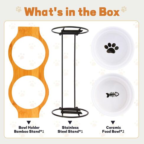 Elevated Adjustable Cat Bowl Set with 2 Dishes for Cats & Puppy - Anti-Vomiting,15° Tilted and Rasied Bowls with Non-Slip Design, Food-Grade Ceramic, Easy to Clean in Saudi Arabia