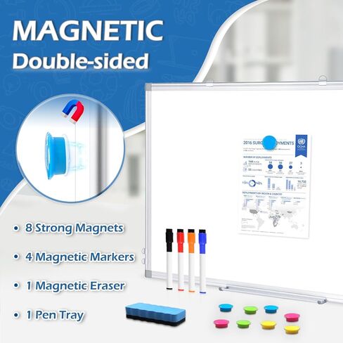 DOLLAR BOSS Whiteboard Dry Erase Board, Magnetic Whiteboard for Wall 36 x 24 Inch Aluminum Frame for School Office Home with 8 Magnets 2 Markers 1 Eraser 1 Detachable Pen Tray in Kuwait
