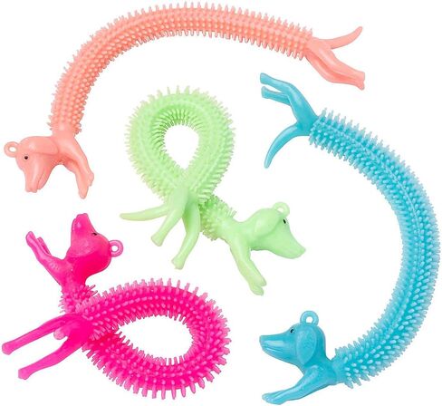 Fun Express Stretchy Rubber Dogs - 8" x 3/4" in Pink, Green, Blue & Peach - Toy Set for Kids - Ideal Party Favors & Prizes - 12 Pieces in Saudi Arabia