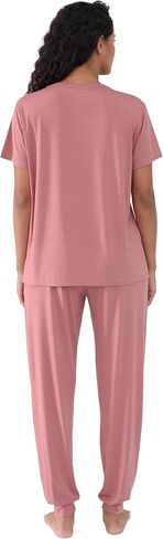 Joyaria Women's Bamboo Viscose Pajamas Short Sleeve Round Neck Top & Jogger Pajama Pants with Pocket in Kuwait