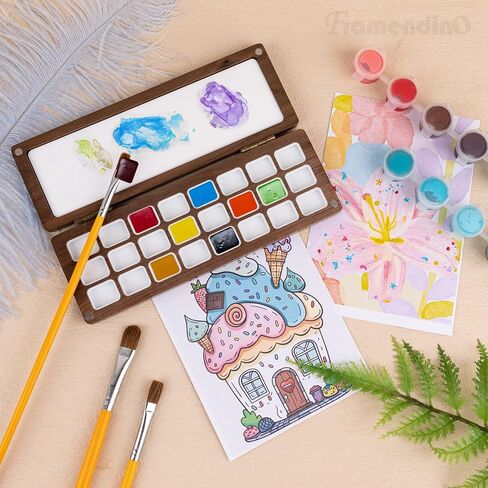 Framendino ، لوحة الطلاء المائية الفارغة 24 شبكات صينية خلط خشبية محمولة للرسامين الفنانين in Saudi Arabia