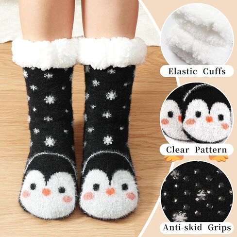 JaosWish Fuzzy Socks with Grips for Women Girls Mon,Cat Gifts Socks for Birthday Christmas,Fluffy Slipper Winter Cozy Warm Animal Fleece Socks in Kuwait