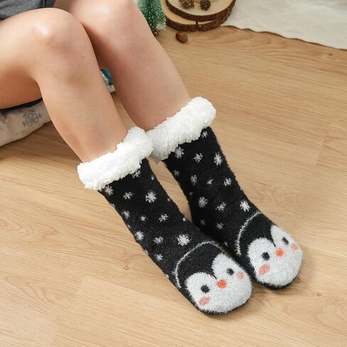 JaosWish Fuzzy Socks with Grips for Women Girls Mon,Cat Gifts Socks for Birthday Christmas,Fluffy Slipper Winter Cozy Warm Animal Fleece Socks in Kuwait
