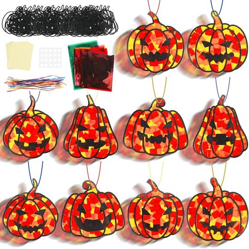 30 مجموعات عيد الشكر Suncatcher Craft Kit Diy Pumpkin Window Winding Glass Effect Paper هالوين منزلي مدرسة الفصول الدراسية الديكور اليقطين الفني النشاط الإبداعي مشروع هدية كيد لصالح in Kuwait