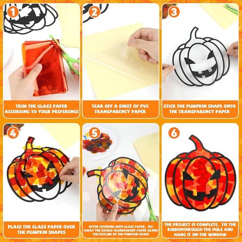 30 مجموعات عيد الشكر Suncatcher Craft Kit Diy Pumpkin Window Winding Glass Effect Paper هالوين منزلي مدرسة الفصول الدراسية الديكور اليقطين الفني النشاط الإبداعي مشروع هدية كيد لصالح in Kuwait