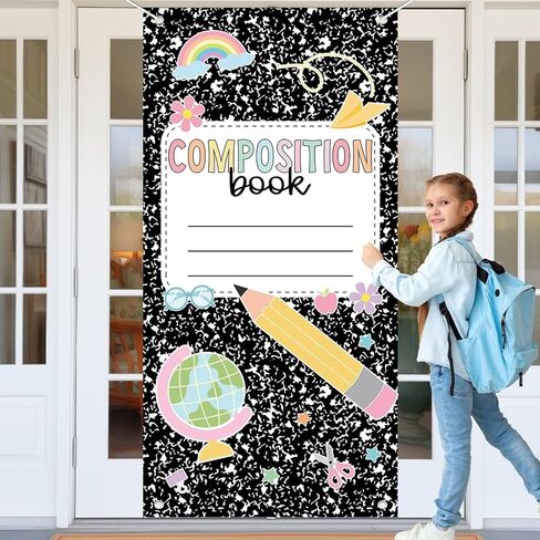 Composition Notebook Door Cover Back to School Classroom Decorations Composition Notebook Hanging Banner First Day of School Welcome Backdrop Wall Door Decor for Kindergarten Preschool Elementary in Saudi Arabia