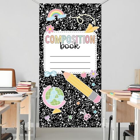 Composition Notebook Door Cover Back to School Classroom Decorations Composition Notebook Hanging Banner First Day of School Welcome Backdrop Wall Door Decor for Kindergarten Preschool Elementary in Saudi Arabia