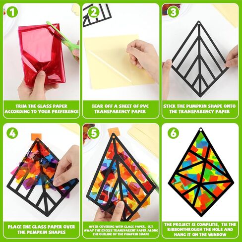 30 Sets Thanksgiving Suncatcher Craft Kit DIY Pumpkin Window Stained Glass Effect Paper Halloween Home School Classroom Decoration Pumpkin Art Craft Creative Activity Project Kid Gift Favor in Saudi Arabia