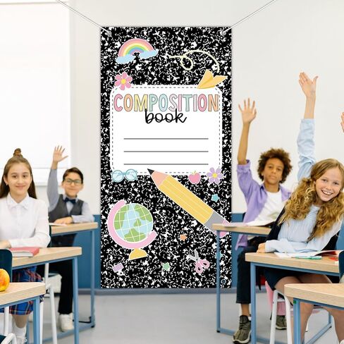 Composition Notebook Door Cover Back to School Classroom Decorations Composition Notebook Hanging Banner First Day of School Welcome Backdrop Wall Door Decor for Kindergarten Preschool Elementary in Saudi Arabia