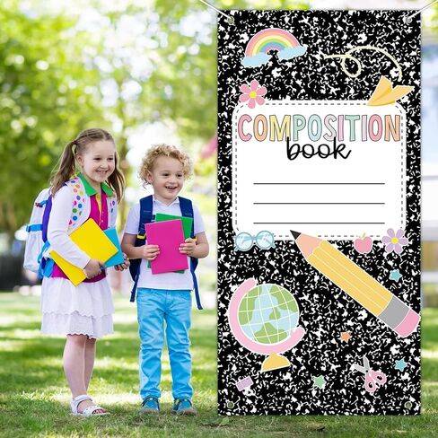 Composition Notebook Door Cover Back to School Classroom Decorations Composition Notebook Hanging Banner First Day of School Welcome Backdrop Wall Door Decor for Kindergarten Preschool Elementary in Saudi Arabia