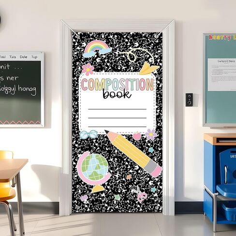 Composition Notebook Door Cover Back to School Classroom Decorations Composition Notebook Hanging Banner First Day of School Welcome Backdrop Wall Door Decor for Kindergarten Preschool Elementary in Saudi Arabia