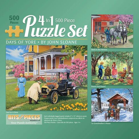 Bits and Pieces – 4-in-1 Multi-Pack 500 Piece Jigsaw Puzzles for Adults – Days of Yore by Artist John Sloane, Completed Puzzle Size: 16" x 20" in Saudi Arabia