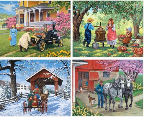 Bits and Pieces – 4-in-1 Multi-Pack 500 Piece Jigsaw Puzzles for Adults – Days of Yore by Artist John Sloane, Completed Puzzle Size: 16" x 20" in Saudi Arabia
