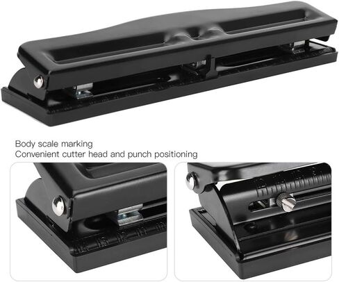 Akozon 3 Hole Adjustable Heavy-Duty Hole Punch, Black, Minimalist Style, Punctures Up to 10 Sheets, Metal Body, Iron Handle in Saudi Arabia
