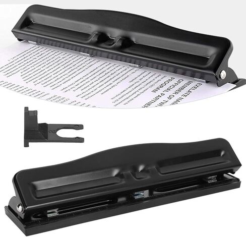 Akozon 3 Hole Adjustable Heavy-Duty Hole Punch, Black, Minimalist Style, Punctures Up to 10 Sheets, Metal Body, Iron Handle in Saudi Arabia