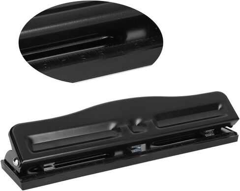 Akozon 3 Hole Adjustable Heavy-Duty Hole Punch, Black, Minimalist Style, Punctures Up to 10 Sheets, Metal Body, Iron Handle in Saudi Arabia