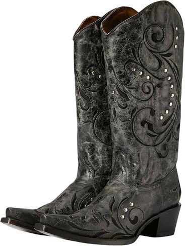 Corral Boots Women's Embroidery & Studs Western Boots | Snip Toe 13" Shaft Cowhide Leather Mid-Calf Cowboy Boots for Women in Saudi Arabia