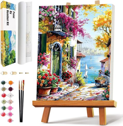 Qaisxoty Flowers Paint by Numbers Kit for Adults, Beginner Floral Paint by Numbers with Rolled Canvas, Box, Brushes, Acrylic Paints, DIY Paint by Number for Home Decor & Gift - 12"x16" in Saudi Arabia