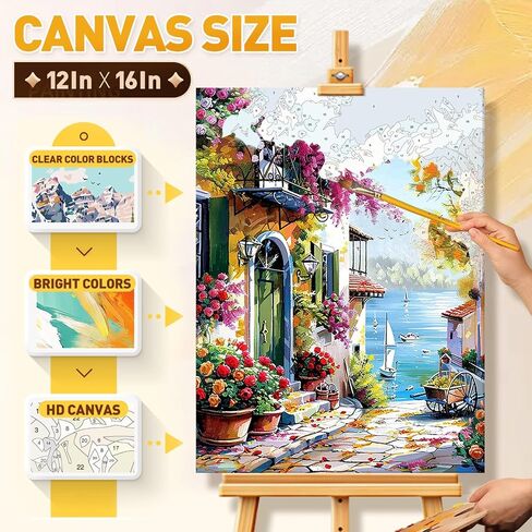 Qaisxoty Flowers Paint by Numbers Kit for Adults, Beginner Floral Paint by Numbers with Rolled Canvas, Box, Brushes, Acrylic Paints, DIY Paint by Number for Home Decor & Gift - 12"x16" in Saudi Arabia
