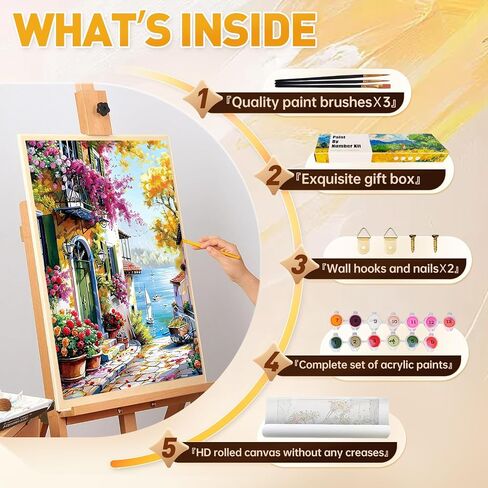 Qaisxoty Flowers Paint by Numbers Kit for Adults, Beginner Floral Paint by Numbers with Rolled Canvas, Box, Brushes, Acrylic Paints, DIY Paint by Number for Home Decor & Gift - 12"x16" in Saudi Arabia