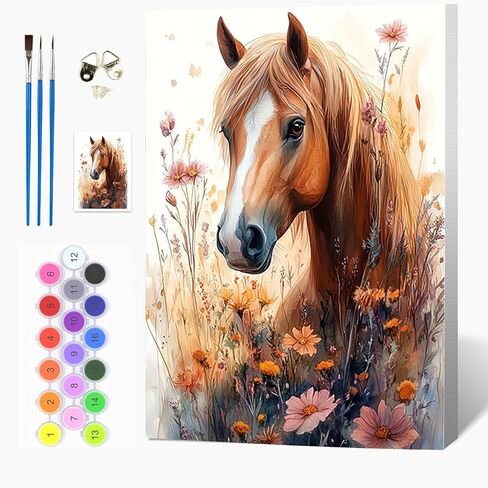Auremi Horses Paint by Numbers Kits for Adults Beginners,Easy Animal Paint by Numbers on Canvas Framed DIY Painting by Numbers for Gift Home Wall Decor 8x12 Inch in Kuwait