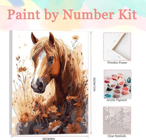 Auremi Horses Paint by Numbers Kits for Adults Beginners,Easy Animal Paint by Numbers on Canvas Framed DIY Painting by Numbers for Gift Home Wall Decor 8x12 Inch in Kuwait
