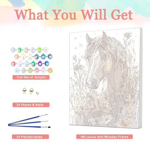 Auremi Horses Paint by Numbers Kits for Adults Beginners,Easy Animal Paint by Numbers on Canvas Framed DIY Painting by Numbers for Gift Home Wall Decor 8x12 Inch in Kuwait