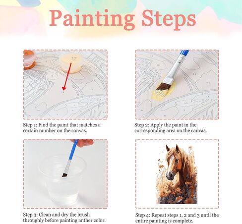 Auremi Horses Paint by Numbers Kits for Adults Beginners,Easy Animal Paint by Numbers on Canvas Framed DIY Painting by Numbers for Gift Home Wall Decor 8x12 Inch in Kuwait