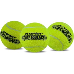 Petsport Squeak أصفر تنس كرة الكلب | 3 حزمة متوسطة (2.5 ") كرات الصيدر Tuff للكلاب | الحيوانات الأليفة آمنة غير سامة غير سامة ومطاط | لعب الجلب أو الإطلاق أو تشاك أو إرم في حديقة الكلاب in Kuwait