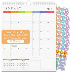 2026 Calendar, JAN 2026 - DEC 2027, Wall Calendar, 24 Monthly, Calendar 2026 and Calendar 2027, Planner 2026-2027, 13.8" x 11", With Planner Stickers, Suitable for home, office, classroom, etc in Saudi Arabia
