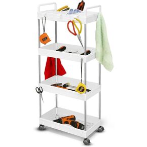 سعة Auto Dynasty 3 Tier Slim Rolling مع مقبض ، عربة تخزين متعددة الوظائف ، منظم تخزين متحرك مع عجلات للمكتب ، الحمام ، المطبخ ، الأماكن الضيقة (أبيض) in Kuwait