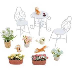 FreeBloss 13pcs أثاث Dollhouse مجموعة فناء مصغرة مع كراسي طاولة صغيرة حديقة النباتات مصغرة السناجب ديكور أثاث البيت والاكسسوارات in Saudi Arabia