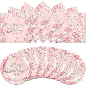 40pcs Pink Rose Gold Party Tableware set,Pink Happy Birthday Plates and Napkins Halloween Birthday Party Decorations Paper Tableware Disposable Themed Party Decor Favors for Kids in Kuwait