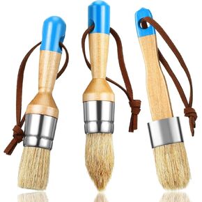 Boao 3 Pieces Chalk and Wax Paint Brushes Bristle Stencil Brushes for Wood Furniture Home Decor, Including Flat, Pointed and Round Chalked Paint (Blue) in Kuwait