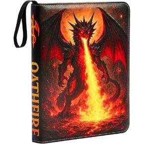 Trading Card Binder 9-Pocket 900 Cards, Premium PU Leather Zippered Album for TCG, MTG, Sports Cards — Fire Dragon Design, Oathfire Collector Edition in Saudi Arabia