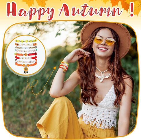 96 Pcs Fall Bracelets Set Fall Inspirational Friendship Bracelets Bulk Autumn Maple Leaf Pumpkin Charm Stretch Adjustable Flat Beaded Jewelry for Friend Thanksgiving Party Favors Gifts in Saudi Arabia