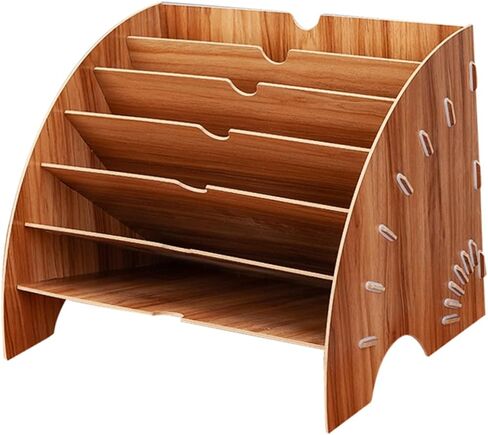 1Pc Fan Shaped Wooden Book Rack Office Storage Shelf for Files Multi Compartment Design for Study and Workspace Organization Cherry Finish in Saudi Arabia