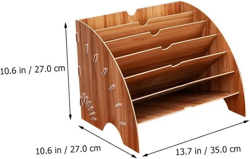 1Pc Fan Shaped Wooden Book Rack Office Storage Shelf for Files Multi Compartment Design for Study and Workspace Organization Cherry Finish in Saudi Arabia