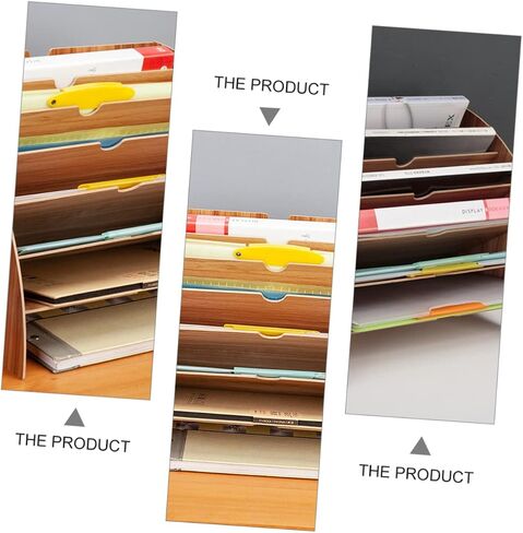1Pc Fan Shaped Wooden Book Rack Office Storage Shelf for Files Multi Compartment Design for Study and Workspace Organization Cherry Finish in Saudi Arabia