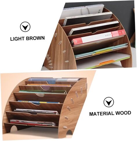1Pc Fan Shaped Wooden Book Rack Office Storage Shelf for Files Multi Compartment Design for Study and Workspace Organization Cherry Finish in Saudi Arabia